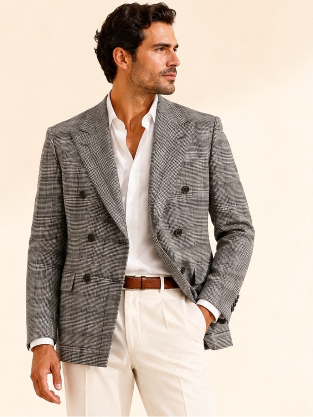 Bugatchi Heritage Plaid Wool Double Breasted Blazer Quiet Luxury Size 44R